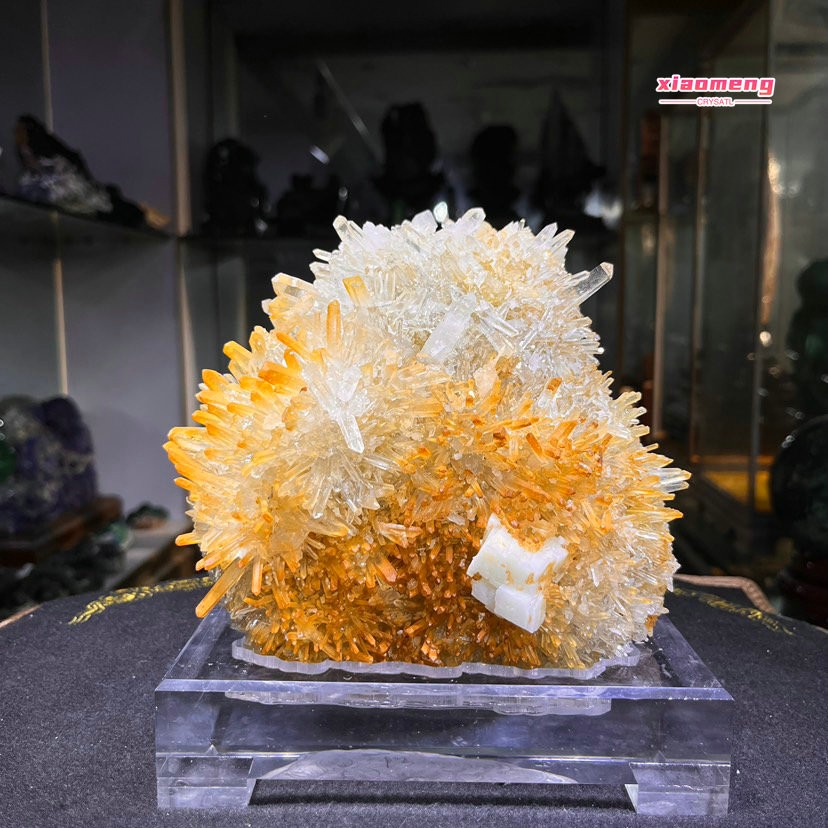 2.8LB  Natural Golden Chrysanthemum Quartz Cluster withCalcite Mineral Specimen