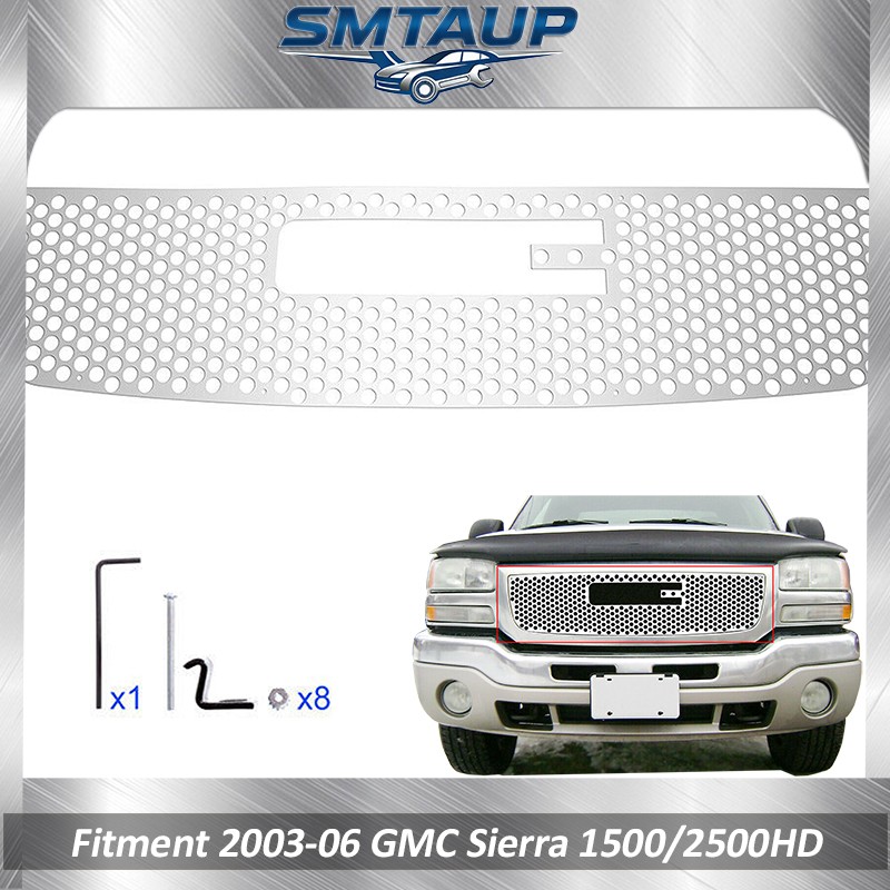 Fits 2003-06 GMC Sierra 1500/2500HD/3500 Chrome Round Laser Cut Grill Insert SS
