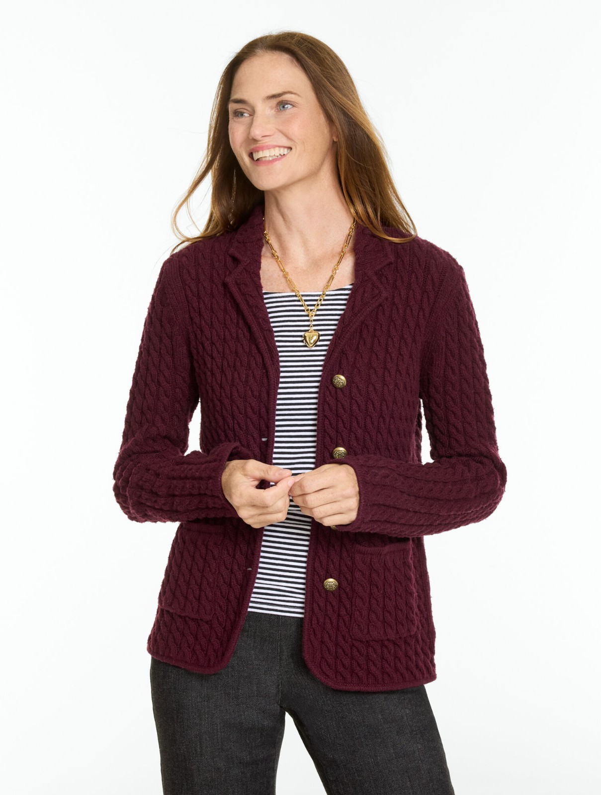 Cable Knit Blazer at Talbots, NWT $169, color RICH BURGUNDY, all size