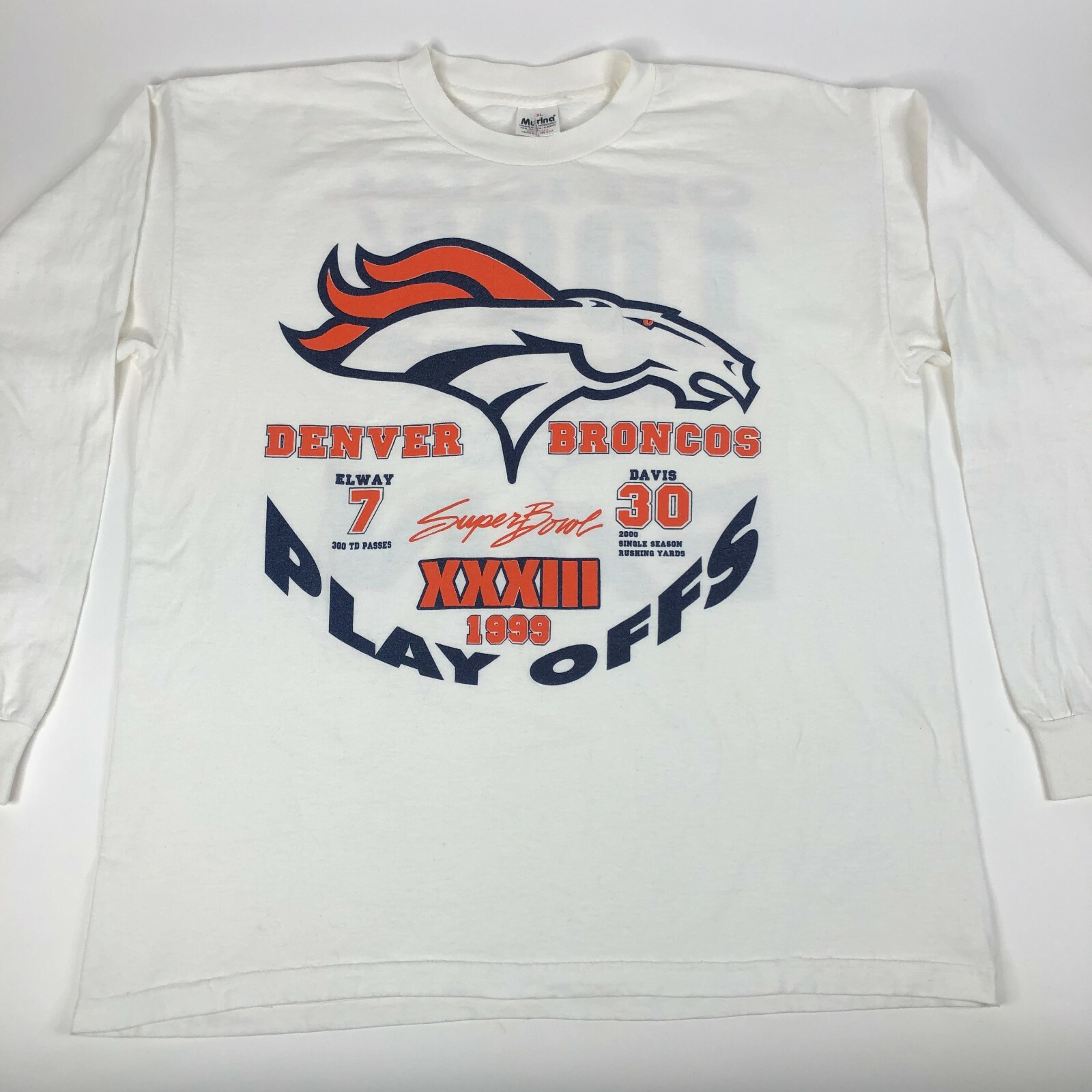 Denver Broncos Football 1999 Murina White Crewneck Shirt Mens XL SUPER BOWL