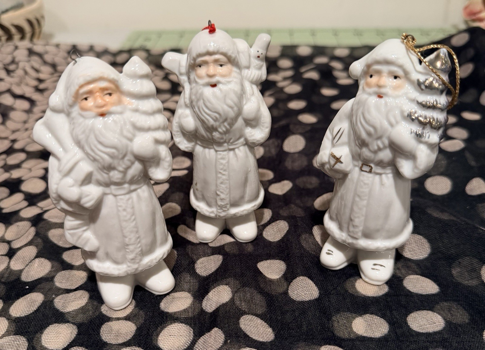 Ceramic Santa Ornaments - Vintage Midwest White - Old World - 3 Ceramic Santa Ornaments - Vintage Midwest White - Old World - 3