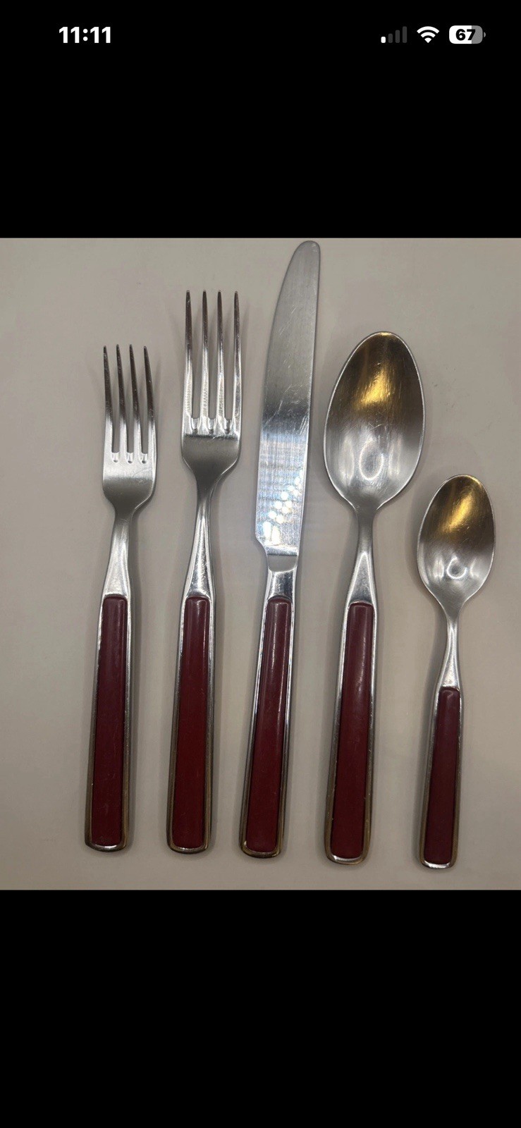 SEED of France Burgundy Maroon Stainless Flatware 5 Pc Set Complete Place Set VT