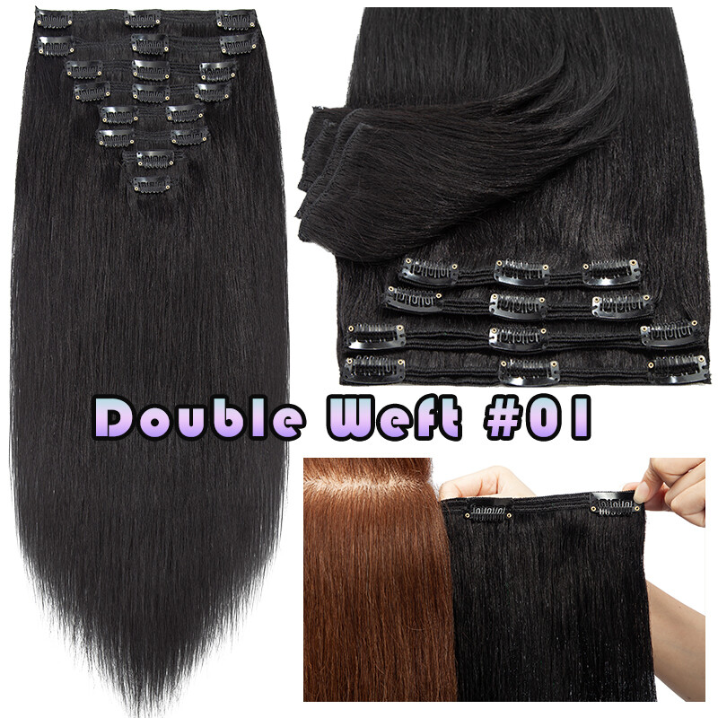 Thick Clip In Russian Human Remy Hair Extensions Double Wefted Full Head 8Pieces