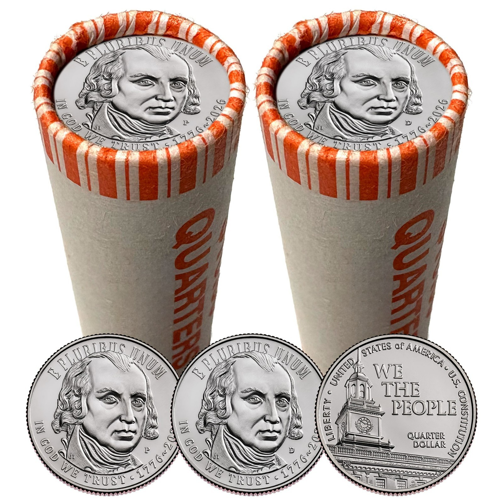 2026 P & D Constitution We the People Quarter Rolls Set • P & D Mint • USA250
