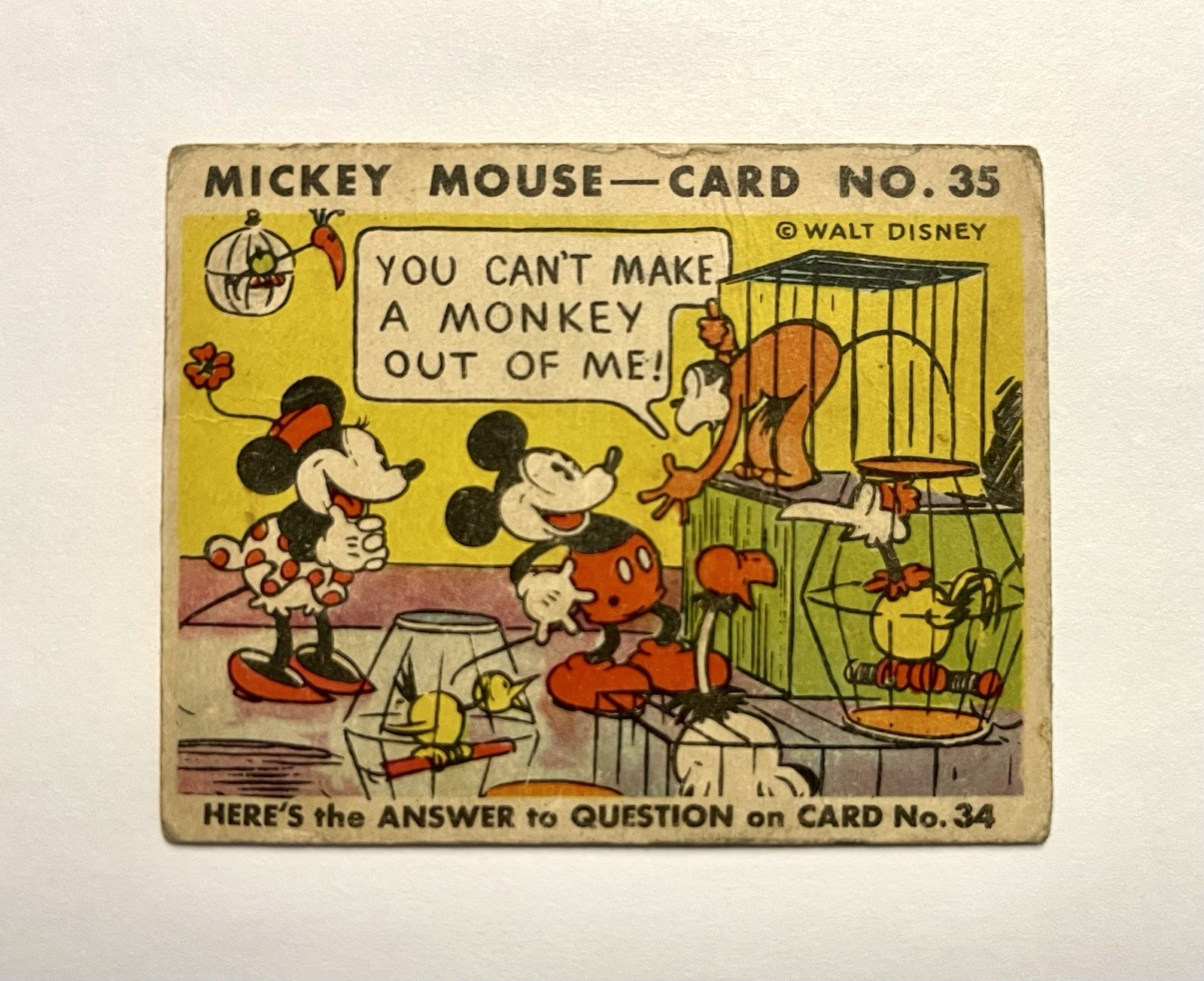 1935 Mickey Mouse Gum Card R89 TYPE 2 - #35 - RARE - Can’t Make A Monkey Out… 1935 Mickey Mouse Gum Card R89 TYPE 2 - #35 - RARE - Can’t Make A Monkey Out…