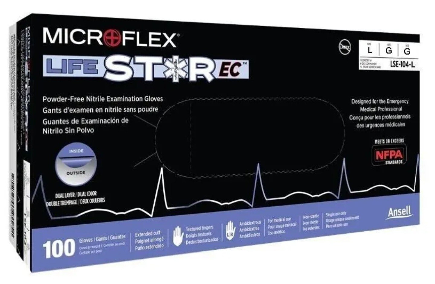 Ansell MicroFlex LIFESTAR EC PF Gloves LSE-104-L Large Box of 100 Extended Cuff