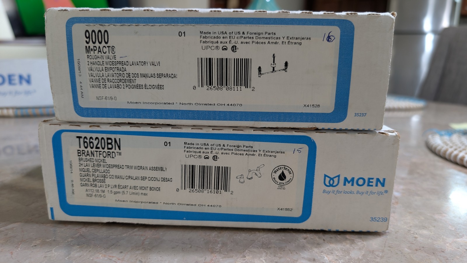 Moen 9000 M.PACT Valves + T6620BN  Brantford  Brushed Nickel Lever Set NOS