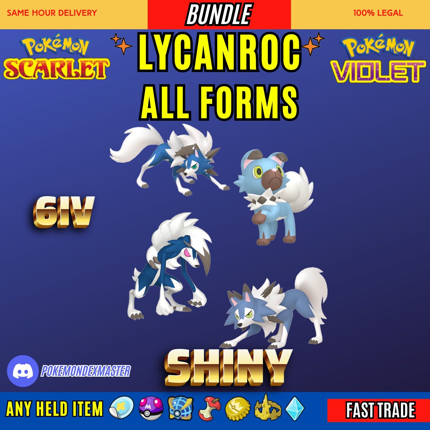 Lycanroc All Forms ✨Shiny/Non✨6IV✨ - Pokémon Scarlet And Violet