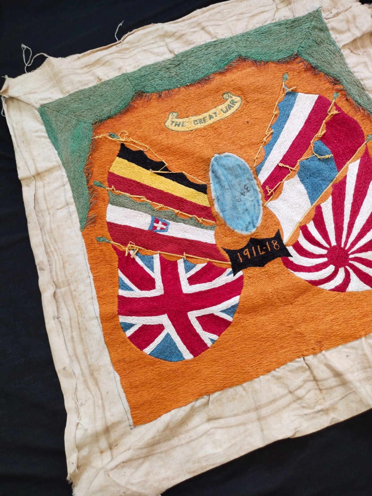 WWI embroidery small banner or flag vintage embroided great war