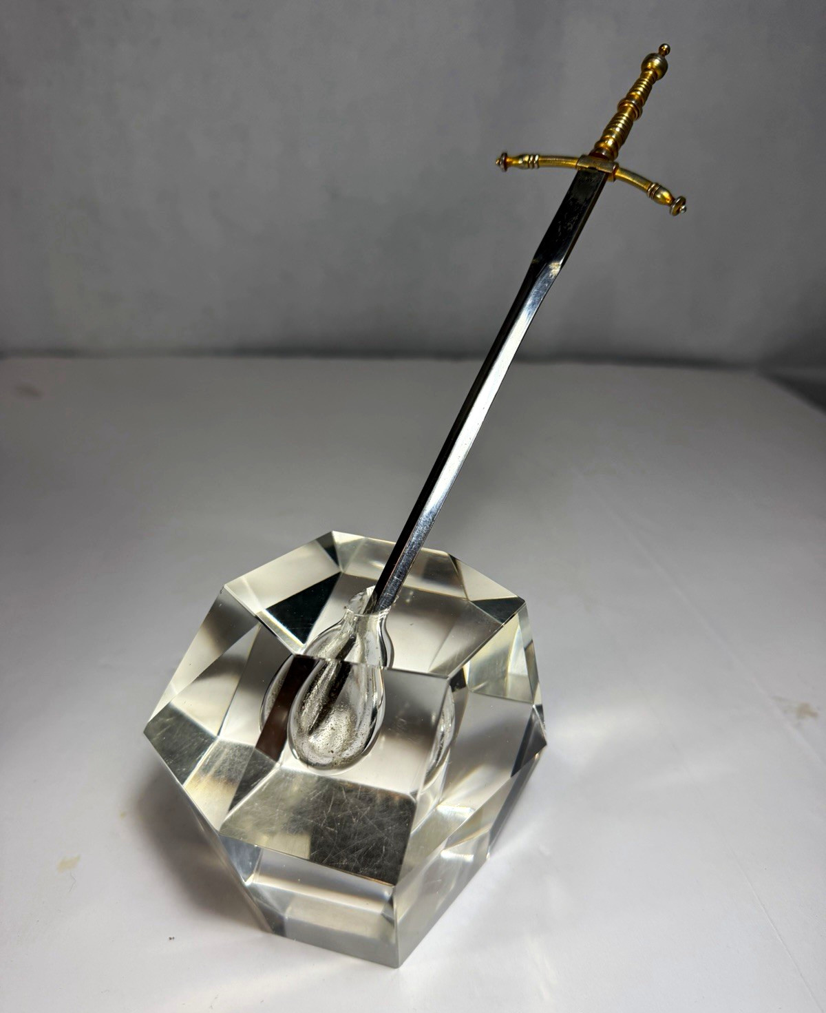 Vintage Excalibur Sword in Crystal Stone Paperweight & Letter Opener - Japan