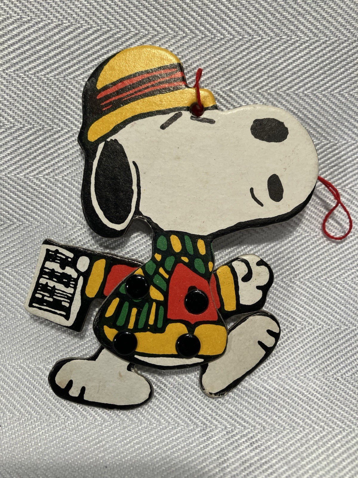 Vintage Riveted Snoopy Cardboard Christmas Ornament
