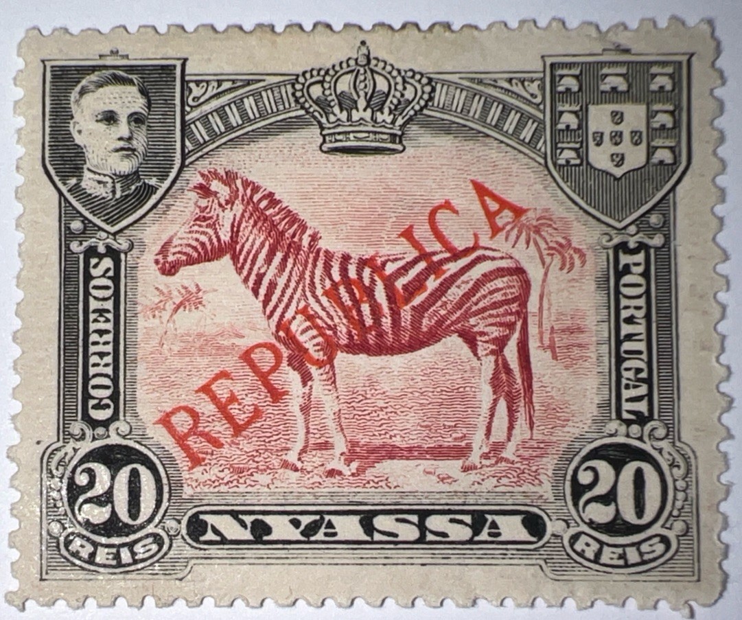 Travelstamps: 1921 Nyassa Stamps Sc#86 / #B134, 20 R Zebra Black-Carmine MOGH Travelstamps: 1921 Nyassa Stamps Sc#86 / #B134, 20 R Zebra Black-Carmine MOGH