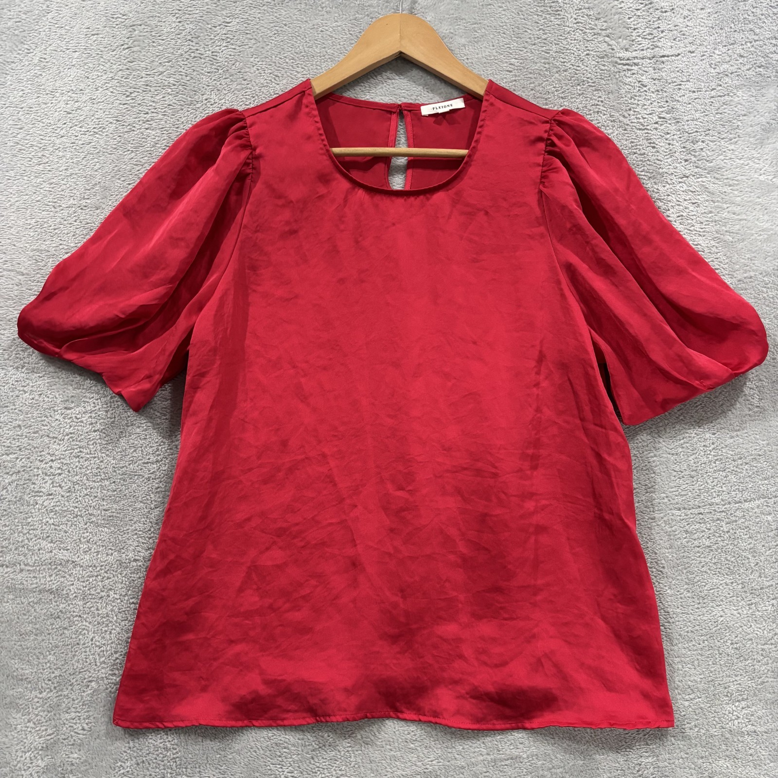 Pleione Blouse Women\'s Large Balloon Short Sleeve Babydoll Y2K Boho Coquette Red