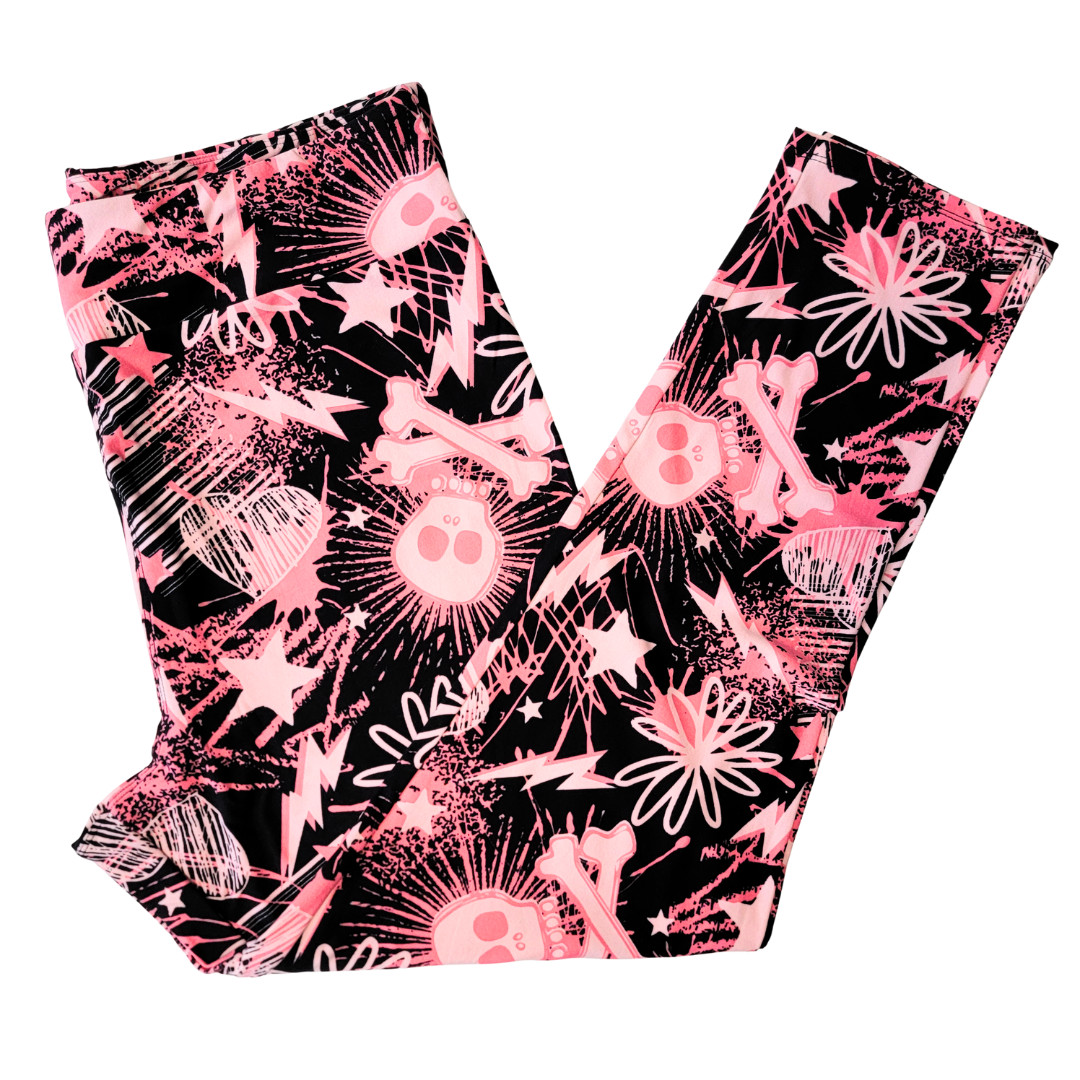 TC2 (sizes 20-26) LuLaRoe Leggings ~ PINK SKULLS & CROSSBONES, STARS ~ Halloween