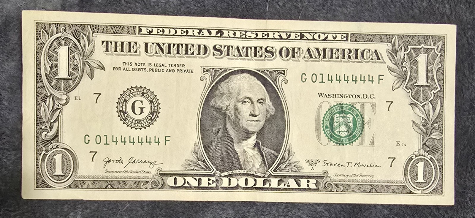 Fancy Serial Number $1 Bill 6 Of A Kind Consecutive 4s Block Near Solid Dollar