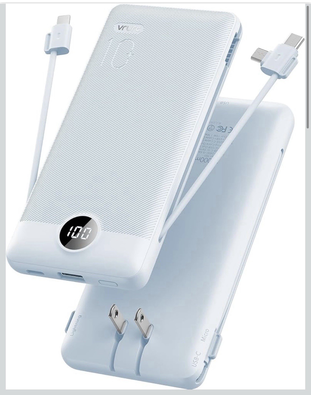 Blue-Portable Charger Built-in Cables , USB C Power Bank 10000mAh Blue-Portable Charger Built-in Cables , USB C Power Bank 10000mAh