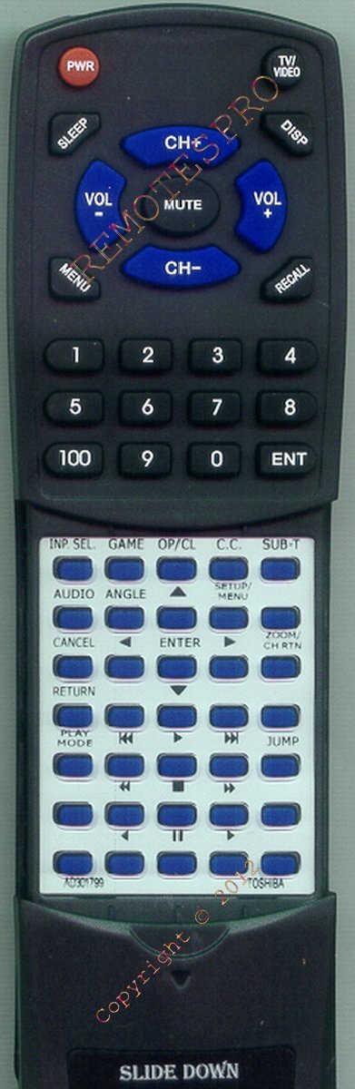 Replacement Remote for TOSHIBA MD20FN3R, MD13N1, AD301799, MD20FN3