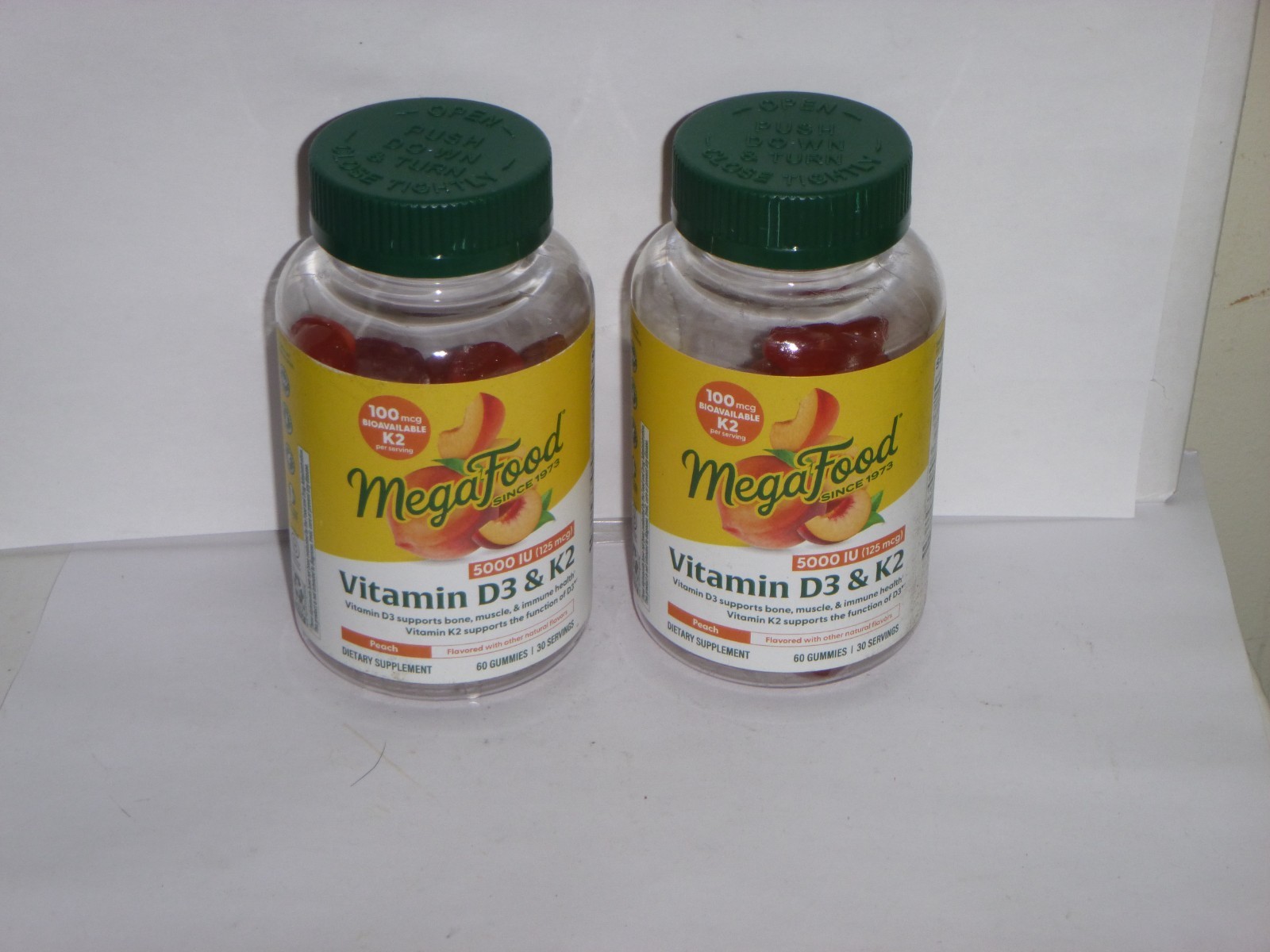 (2 pack) MegaFood Vitamin D3 & K2 - 5000iu - Peach Flavor - 60ct each- Exp 5/27