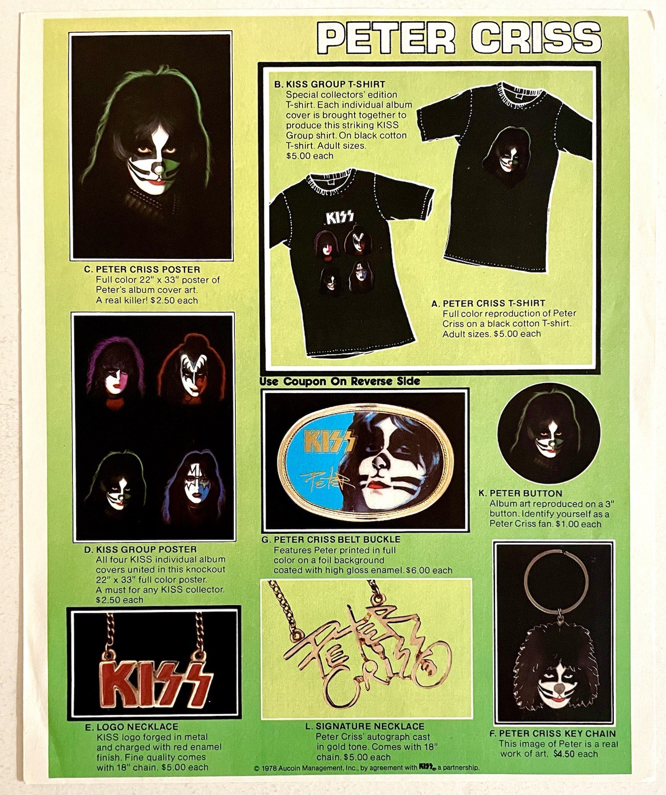 KISS Peter Criss 1978 SOLO Album Merch Order Form OG Insert KISS Army AUCOIN