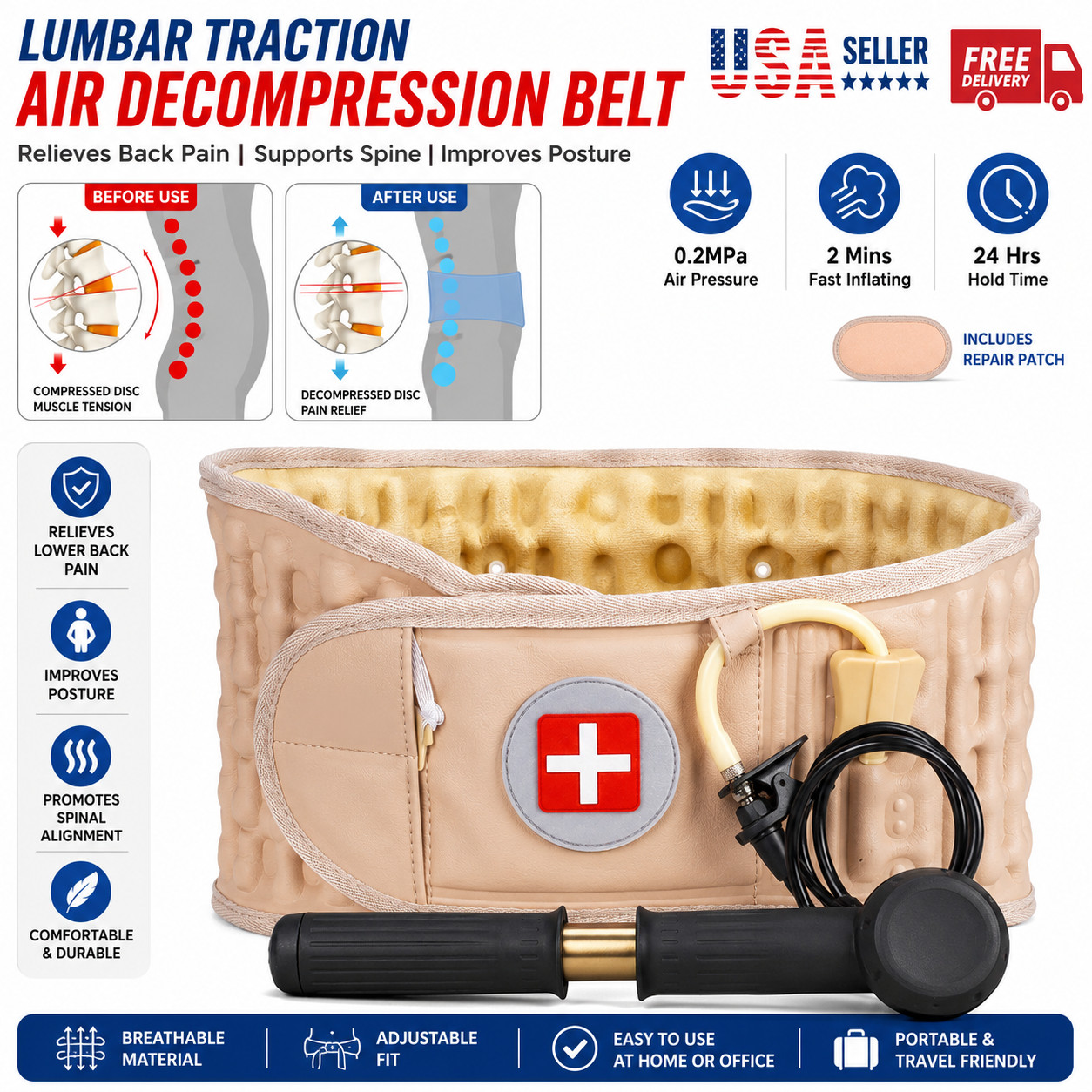 Decompression Belt Back Brace Lumbar Spinal Support & Extender Belt Air Traction Decompression Belt Back Brace Lumbar Spinal Support & Extender Belt Air Traction
