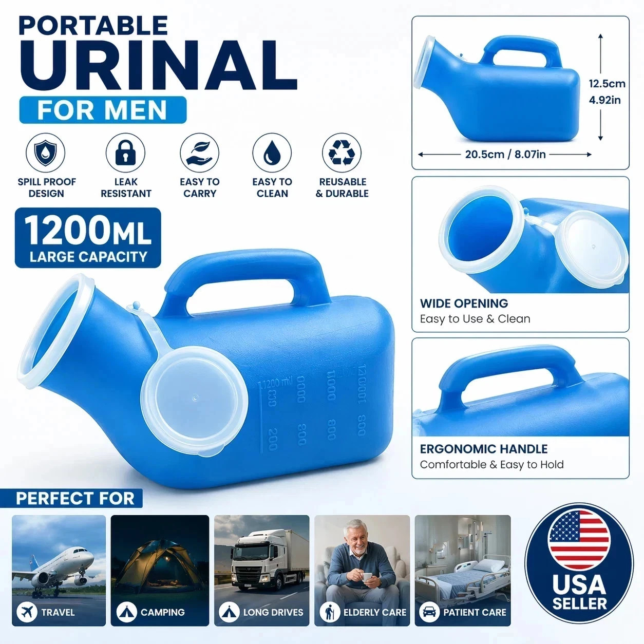 1PCS 1200ML Portable Urinal for Men Spill Proof Urine Bottle Leak Resistant 1PCS 1200ML Portable Urinal for Men Spill Proof Urine Bottle Leak Resistant