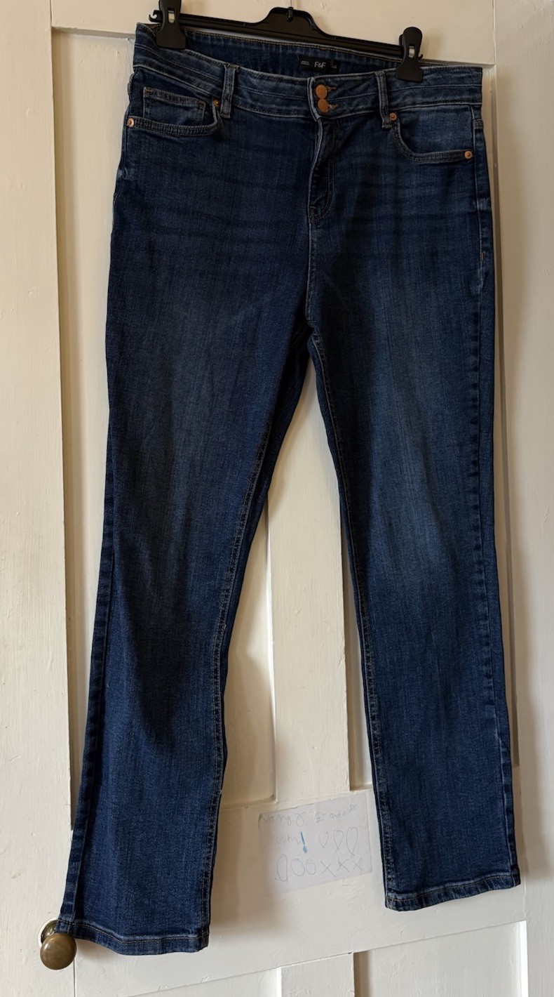 F&F Indigo Stretch Denim High Waist Straight Leg Jeans UK16 L30\