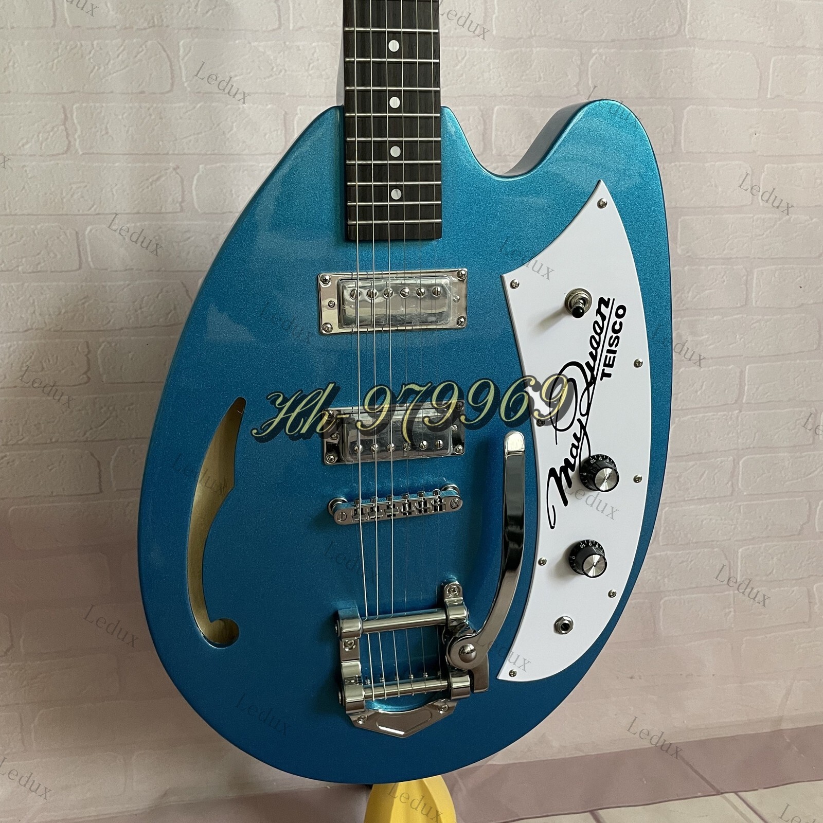 Custom May Queen Metallic Blue Electric Guitar Semi Hollow Body Maple Neck