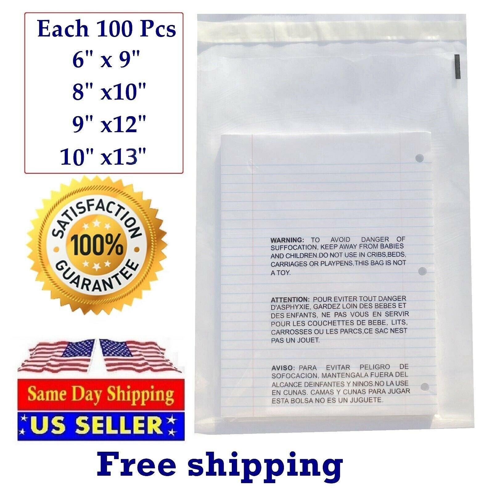 400 Clear Combo Suffocation Warning Poly Bags 6x9 8x10 9x12 10x13-ST ShipMailers