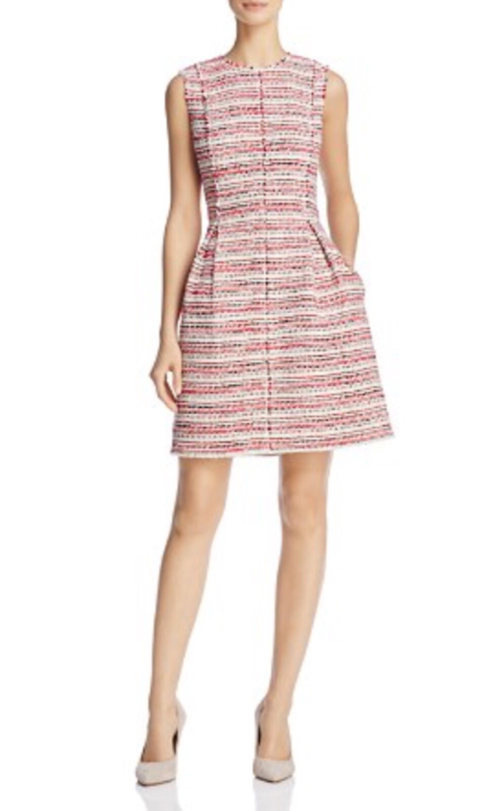 $475 NWT REBECCA TAYLOR Pink Tweed Dress Fit Flare ELEGANT ICONIC Pockets 0 2