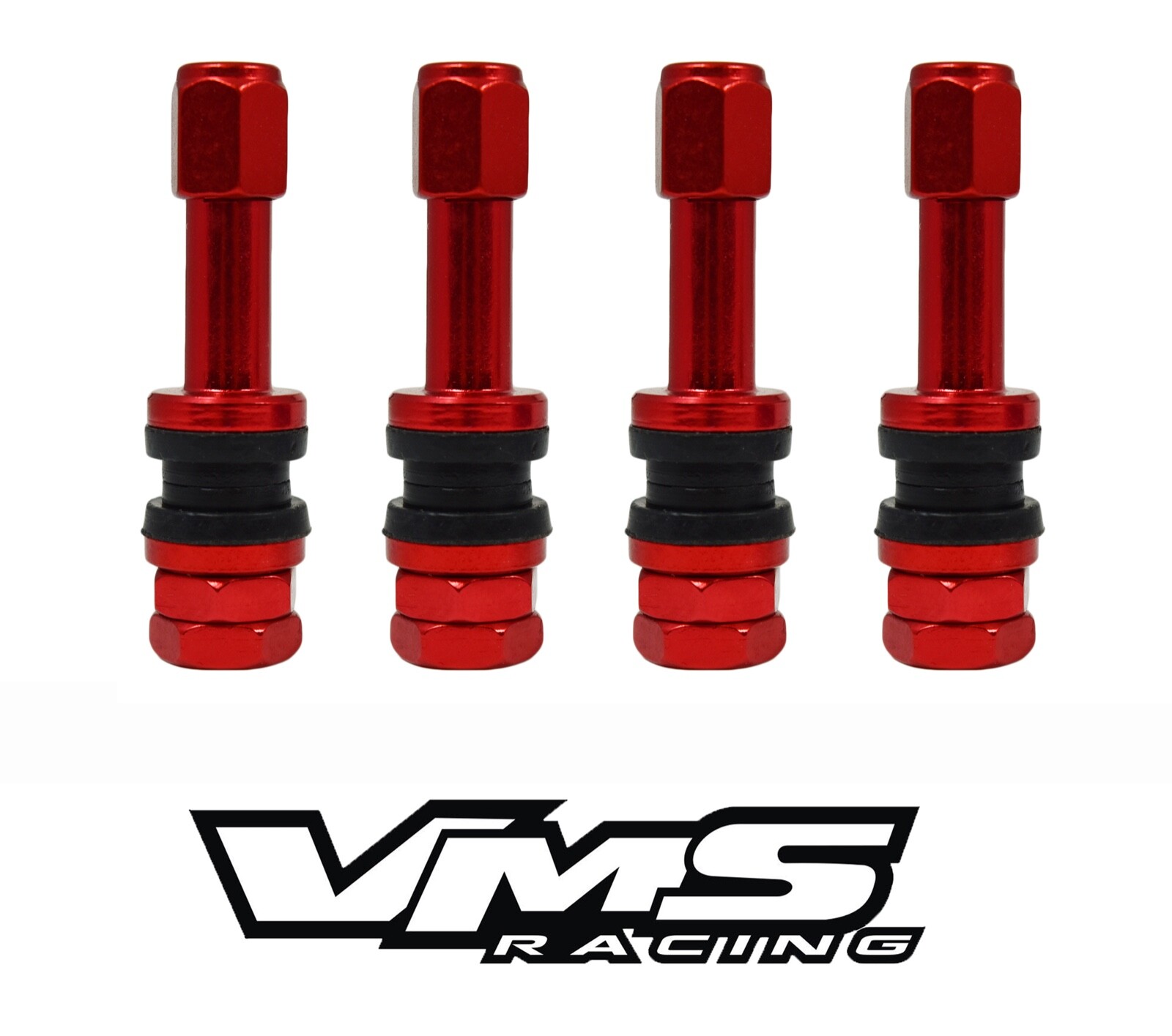 x4 VMS RACING UNIVERSAL RED CNC BILLET ALUMINUM WHEEL VALVE STEM & CAP KIT C