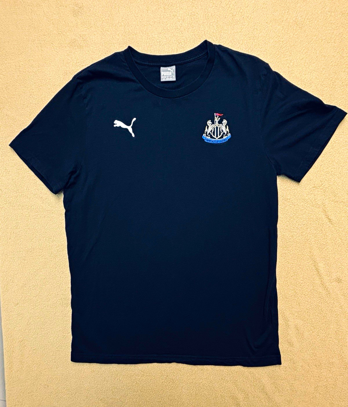 PUMA Newcastle United FC Mens T Shirt Black Soccer Football Crew Neck L