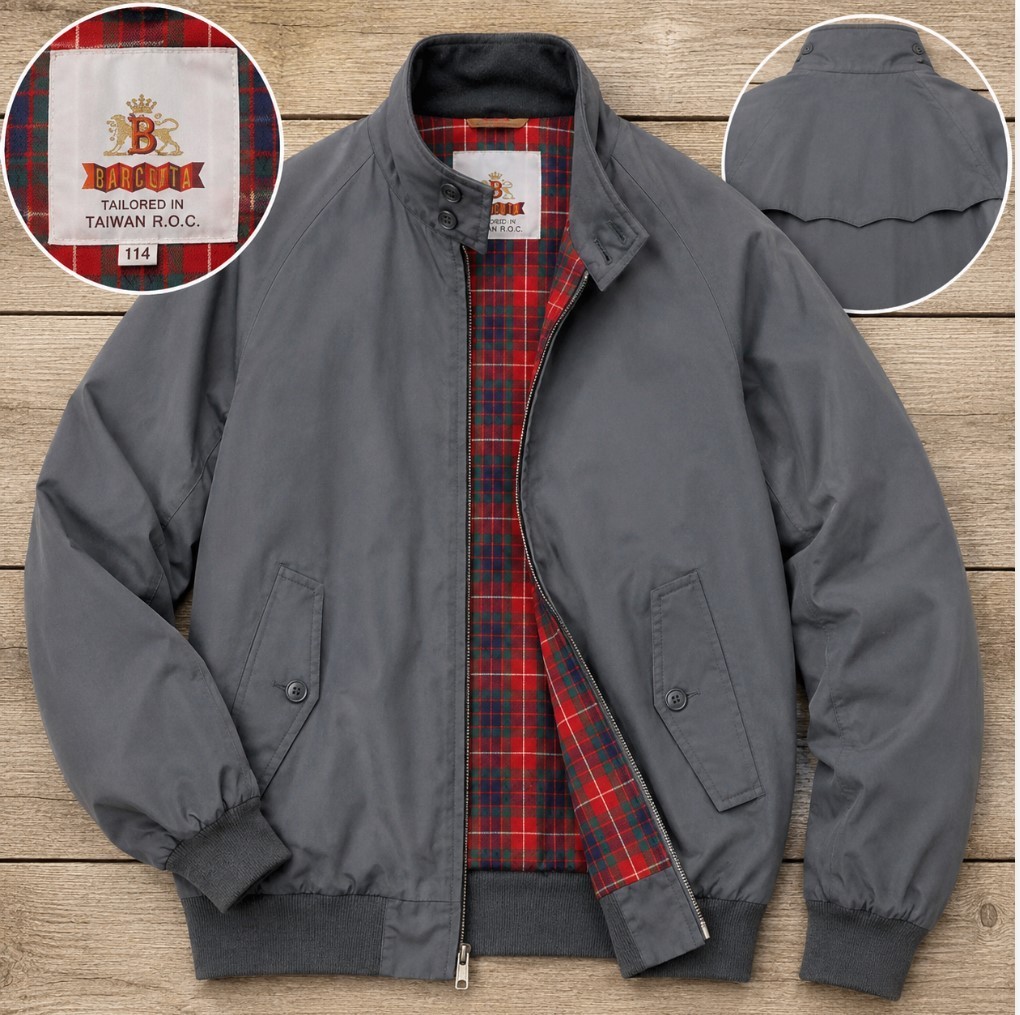 Vintage 80s Baracuta G9 Harrington Tartan Lined Jacket  Dk GREY