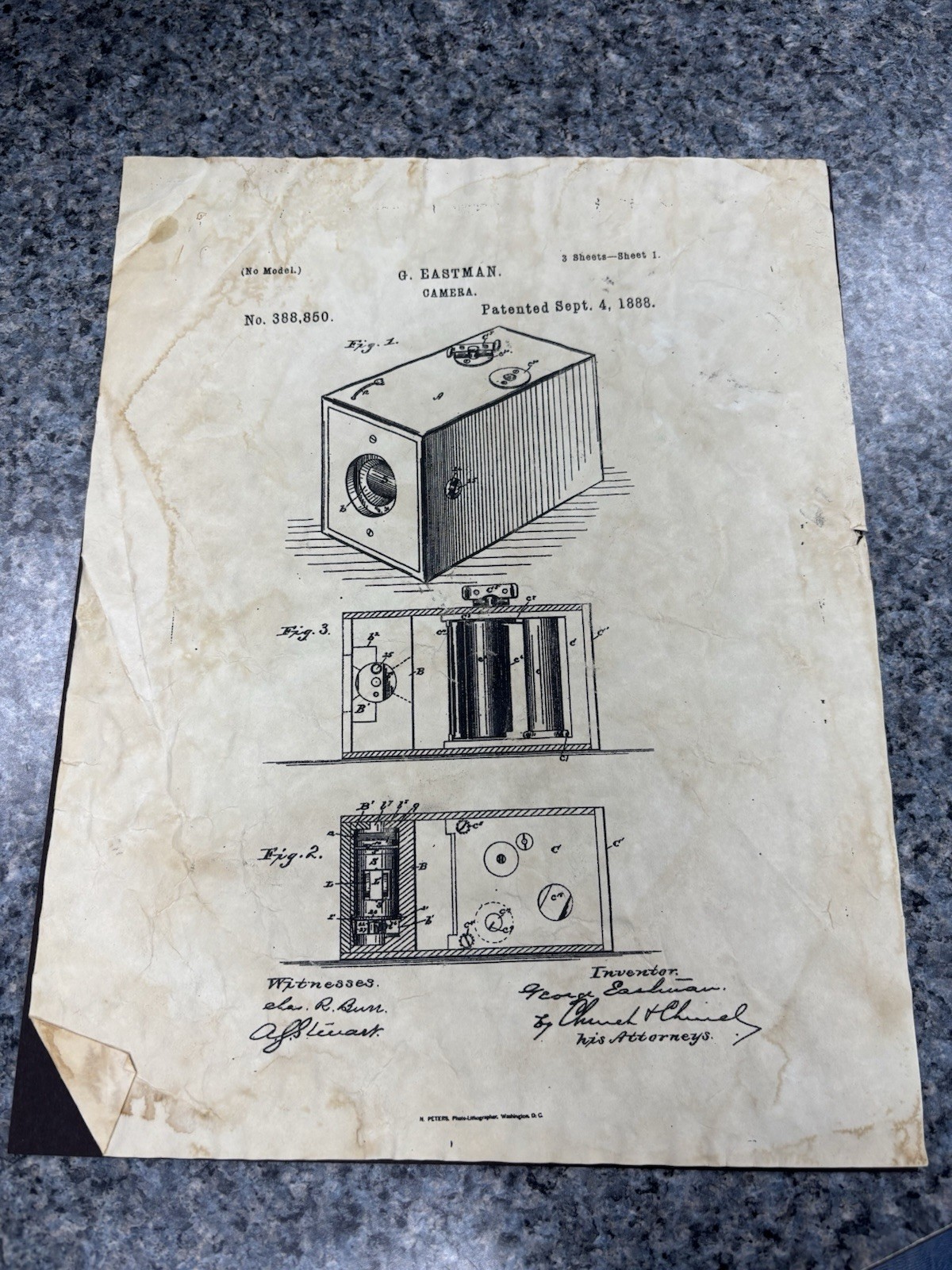 Eastman 1888 Camera Patent Print By H. Peters Lithographer (Early Reproduction) Eastman 1888 Camera Patent Print By H. Peters Lithographer (Early Reproduction)