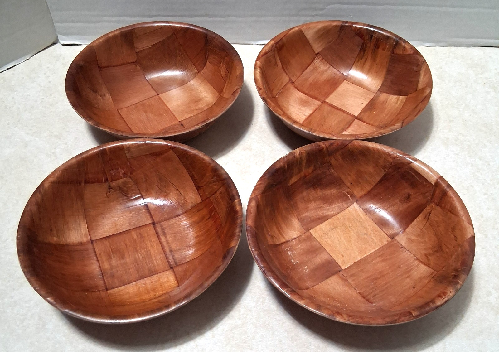 Wood Bowls - Vintage - MCM - Woven, Parquet,  Basket Weave - SET of 4 - NIce