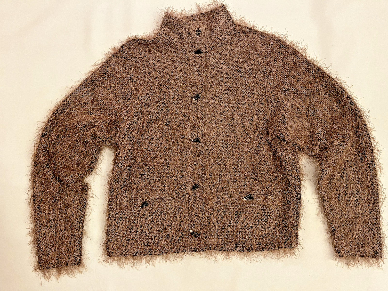 Vntg Jamie Sadock Cardigan Button-Front Sweater Jumper Sz Sm Brown Furry Artsy