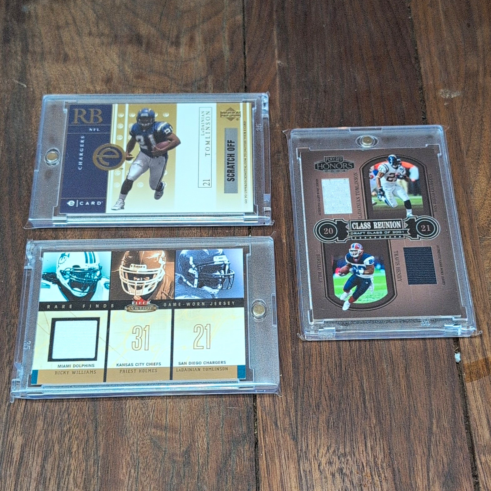 Fleer 2004 3-Card NFL Lot Tomlinson E-Card + Game-Worn /299 + Henry CR-23