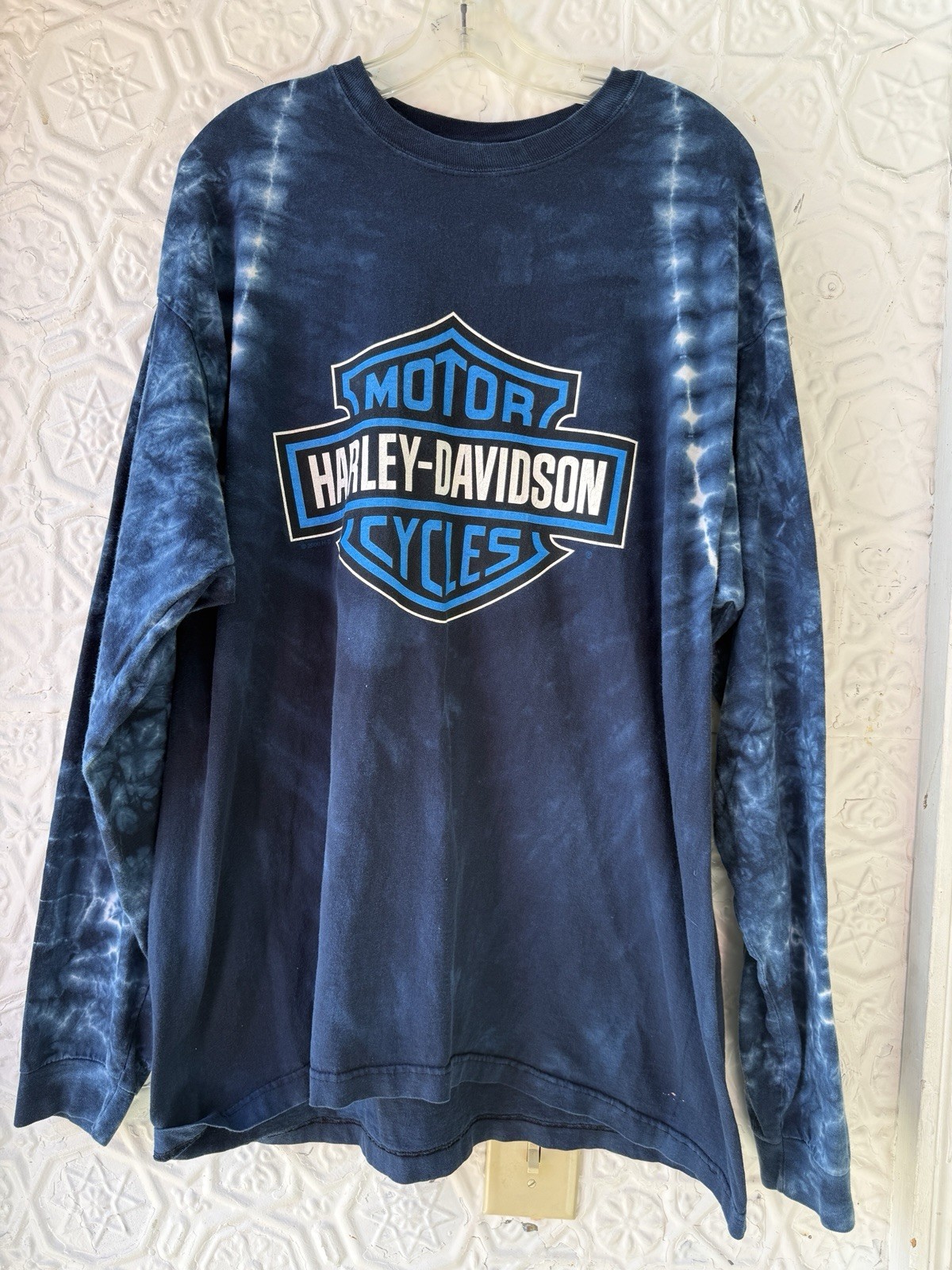 vintage Harley Davidson Tshirt long sleeve tie dye boswell’s Nashville blue XL