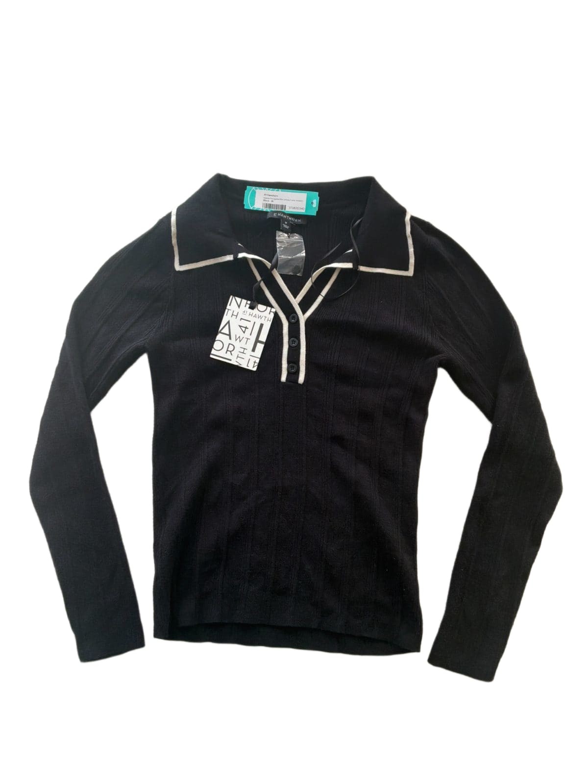 41 Hawthorn Valarie Variegated Rib Johnny Collar Sweater Women\'s M Black NWT Pol