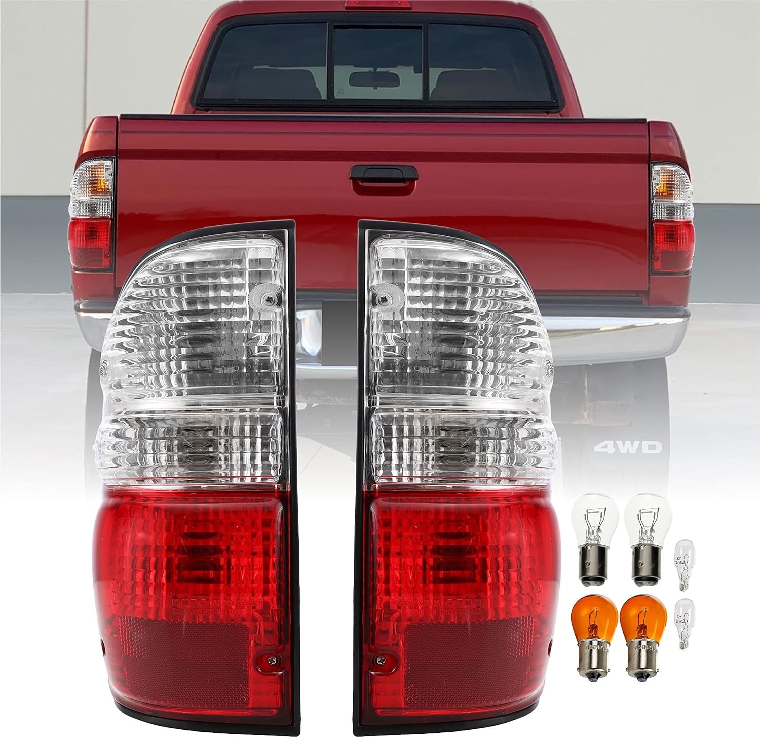 DEPO 01-04 Tacoma Tail Lights - JDM Style Red/Clear Lens Rear Tail Lamps Set (Le DEPO 01-04 Tacoma Tail Lights - JDM Style Red/Clear Lens Rear Tail Lamps Set (Le