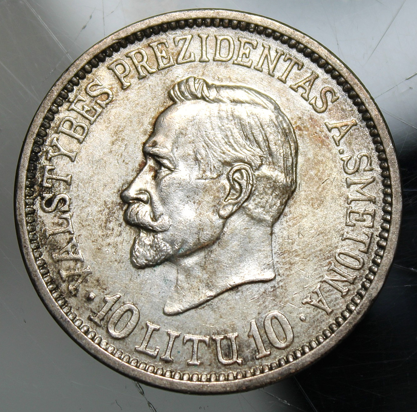 Lithuania ND (1918-1938) 10 Litu Silver -AU+ 