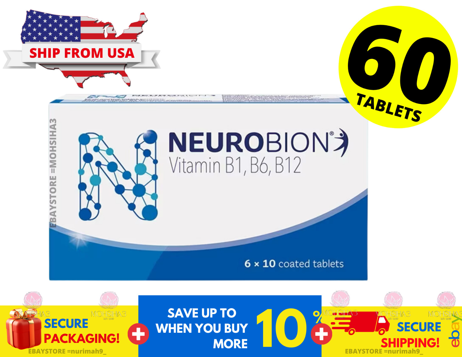 Neurobion Vitamin B1, B6, B12 Nerve Relief Numbness & Tingling 60\'s SHIP FROM US