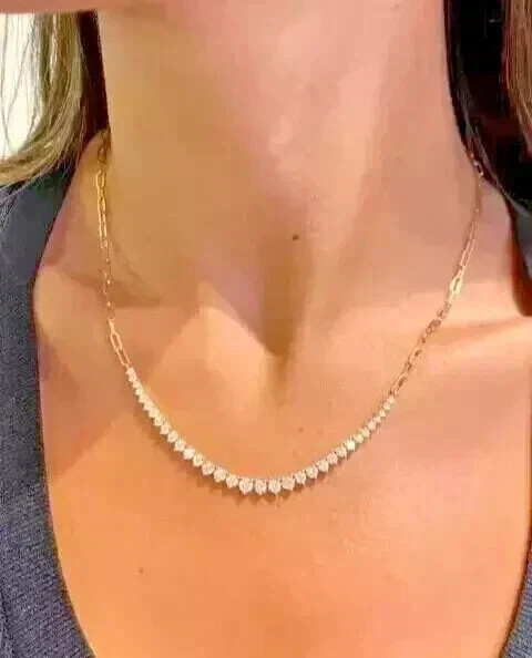 4Ct Round Cut Lab Created Diamond Half Tennis Necklace 14K Yellow Gold Plated