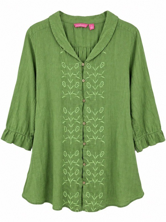 Woman Within 4X Embroidered Tunic Top Cotton Gauze Button Front Boho Plus Size