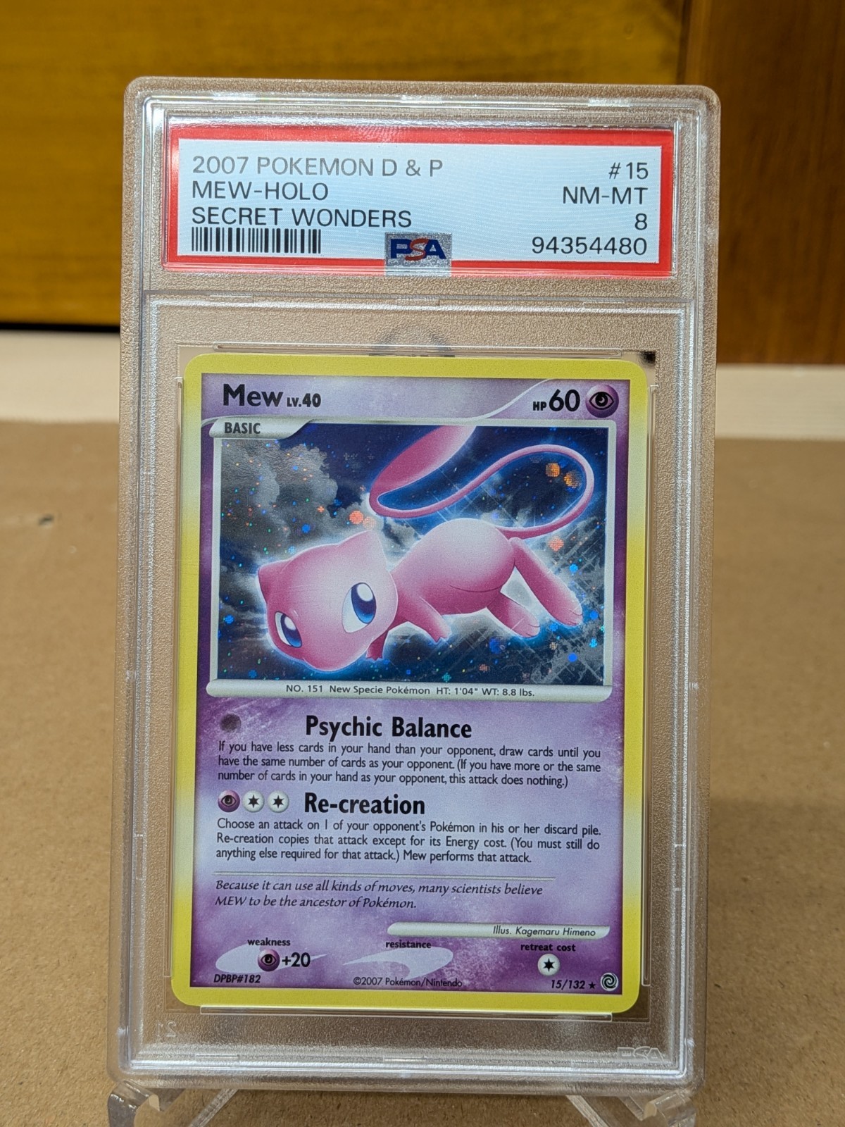 2007 POKEMON DIAMOND & PEARL SECRET WONDERS #15 MEW-HOLO PSA 8