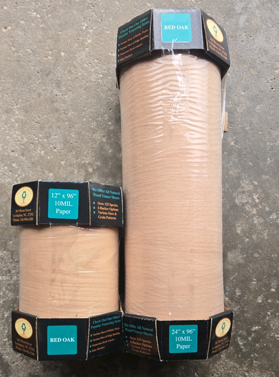 2-Rolls 24 in x 96 in and 12 in x 96 Red Oak Wood Veneer 10 MIL Sauers & Company
