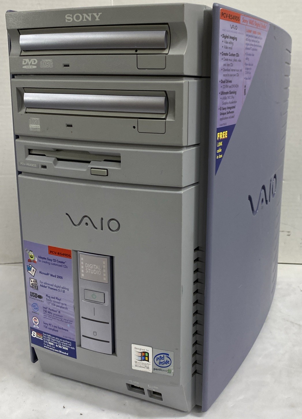 Sony Vaio PCV-R549DS Desktop Computer | Posts No HDD | Pentium III CPU | READ