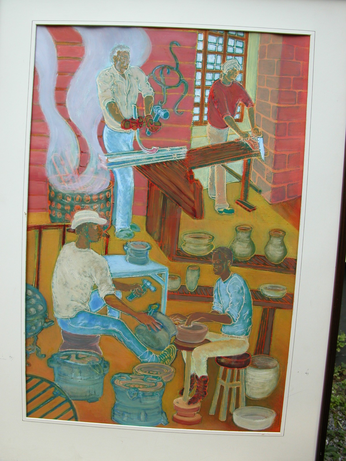 LARGE Vintage  Kenya Gallery African Folk Art Painting ARTISANS Working Signed