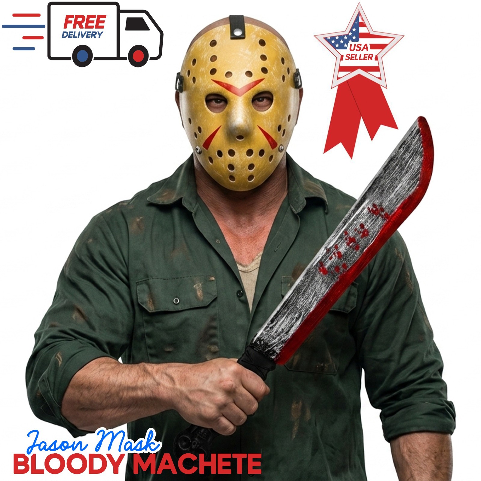 Jason Hockey Mask & Machete Halloween Costume Friday The 13th Jason Voorhees Set