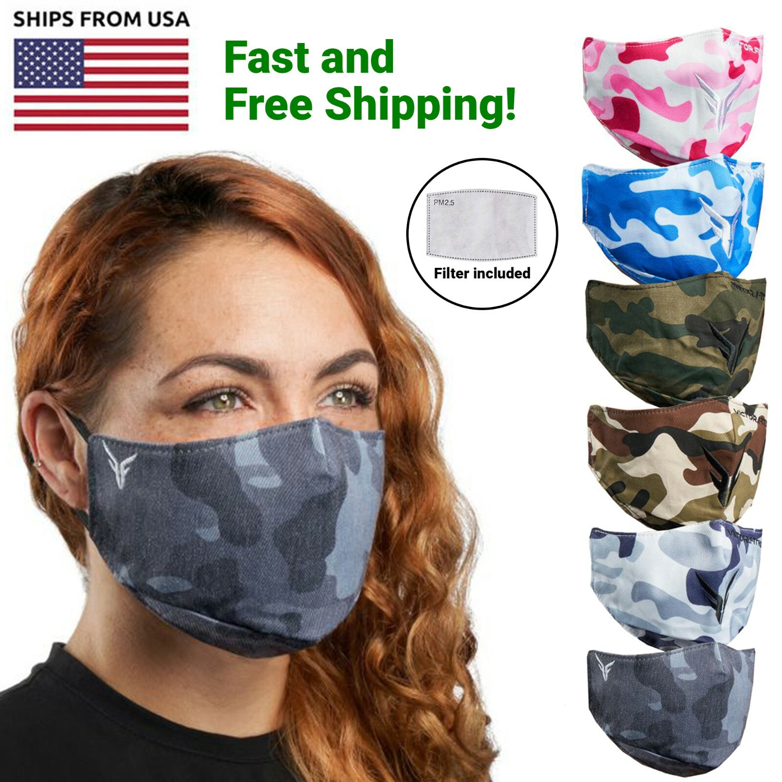 Victor Fitness VM25PK Pink Camo Reusable Cloth Face Mask w/ Filter