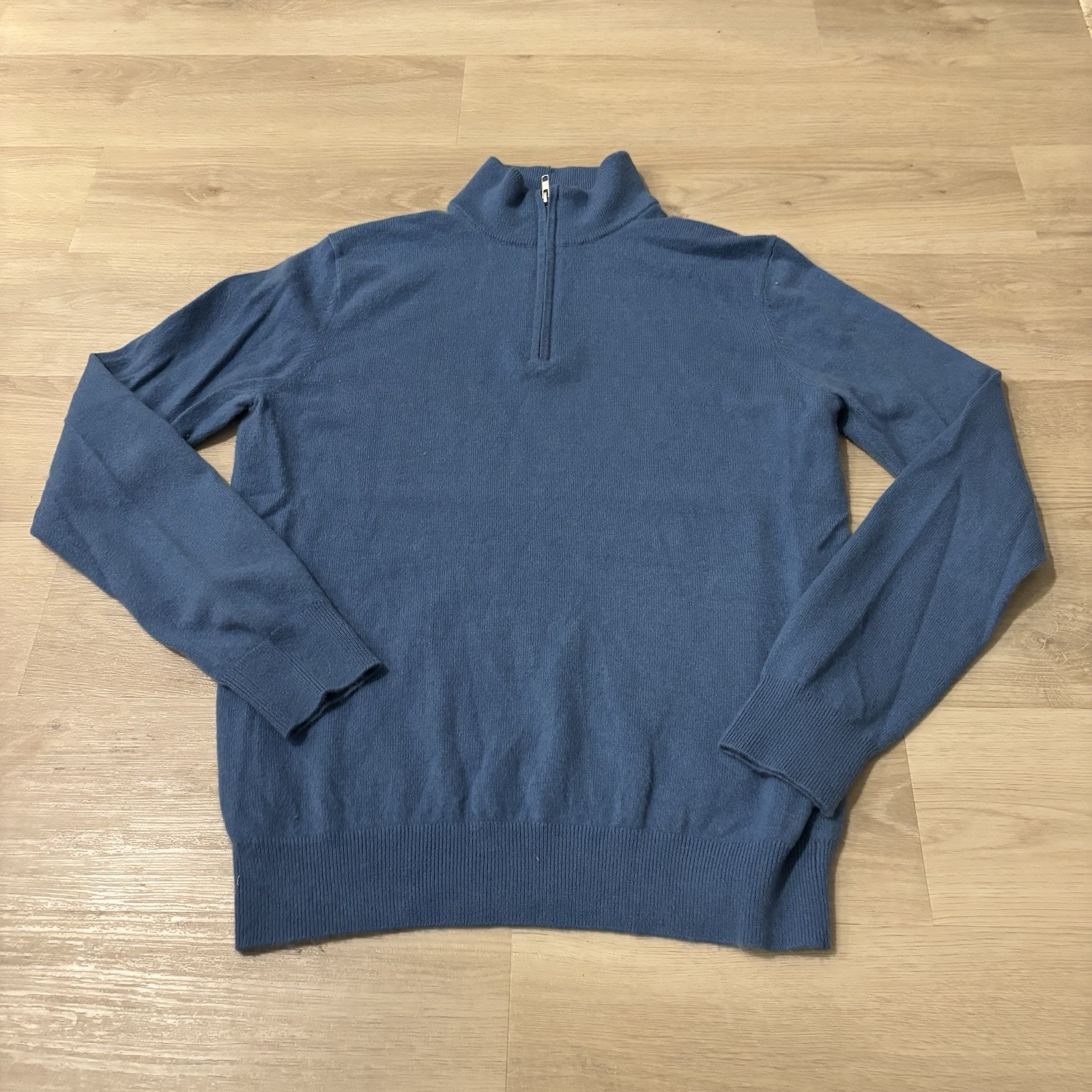 Quince Sweater Men\'s Medium Blue 1/4 Zip Pullover Knit Cashmere Preppy